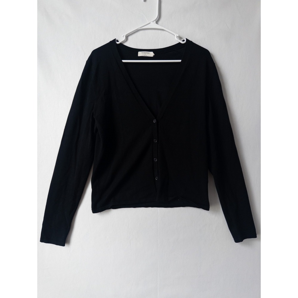 Babaton Sweater Womens L Black‎ V Neck Button Up Knit Lenzing Ecovero Preppy